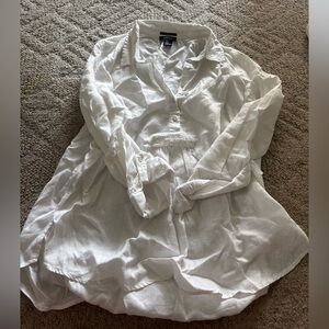 Jones &CO White Long Sleeve Relaxed Button Down Shirt 100% linen